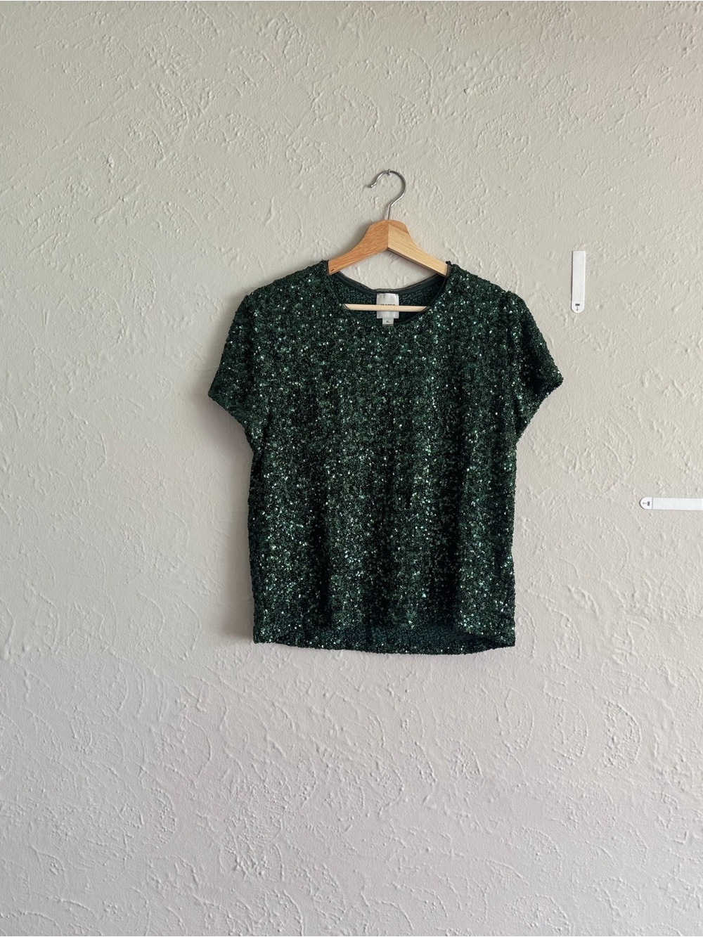 Maeve Emerald Green Sequin Short Sleeve Top